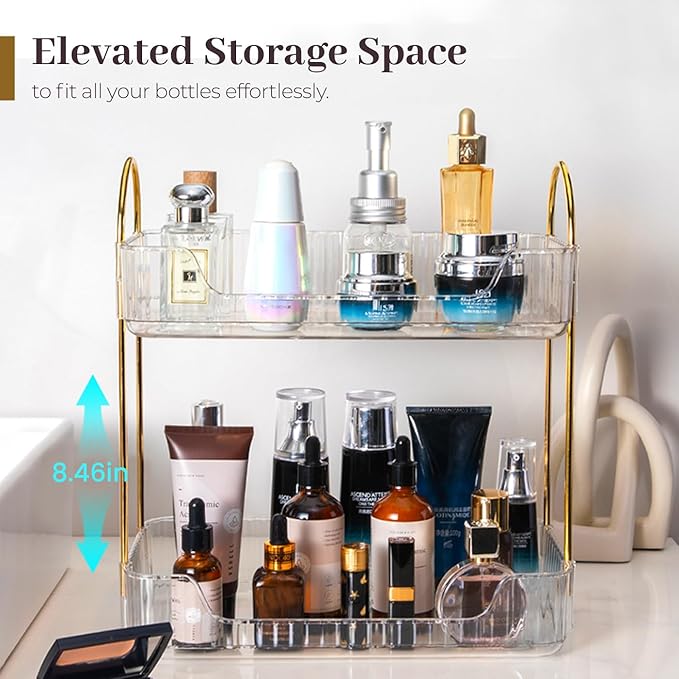 Aveniee Bathroom Counter Organizer, 2 Tier Perfume Skin Care Countertop Storage Shelf, Vanity Makeup Tray for Cosmetic Skincare Lotion,Clear-NeatNest