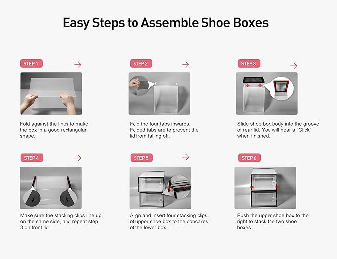 Kuject X-Large Shoe Storage Boxes Organizers Clear Plastic Stackable 12 Pack, Shoe Rack & Holder Substitute, Sneaker Containers, Toy Storage Organizer Bins for Entryway, Closet, Under Bed, Pink-NeatNest