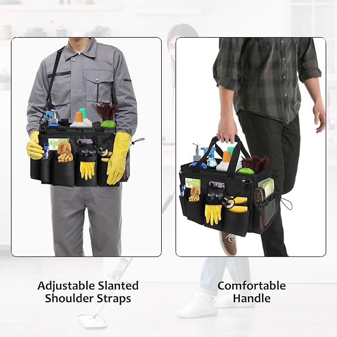 Qivine Cleaning Caddy with Handle, Cleaning Supply Caddy Foldable Tool Bag Cleaning Products Organizers Portable Cleaning Bucket Organiser for Storing Towels(Black Square)