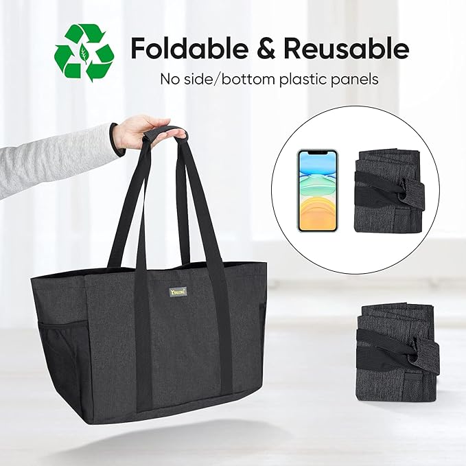 BALEINE Soft 9 Gallon Extra Large Utility Tote, Foldable Reusable Storage Bag (Charcoal Black)-NeatNest