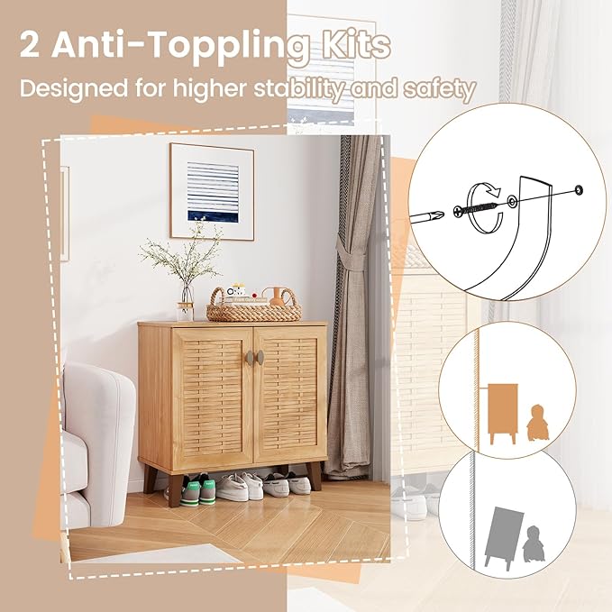 Giantex Shoe Cabinet with Doors, 4-Tier Farmhouse Shoe Rack Cabinet with 3 Adjustable Shelves, Freestanding Wood Shoe Storage Cabinet for Entryway, Closet, Hallway, Living Room-NeatNest