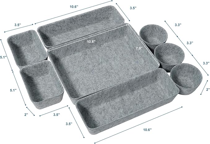 Felt Desk Drawer Organizer Tray,8 Pack Office Desk Drawer Dividers,Felt Drawer Small Round Storage Box For Saving Space,Makeup Drawer Organizer Bins.(Light Gray)-NeatNest