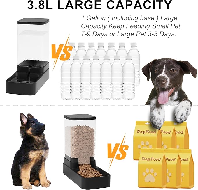 Automatic Cat Feeder and Water Dispenser in Set with Pet Food Bowl,Gravity Dog Waterer and Food Feeder for Small Medium Dog Cat Puppy Kitten Large Capacity(3.8L,Black)-NeatNest