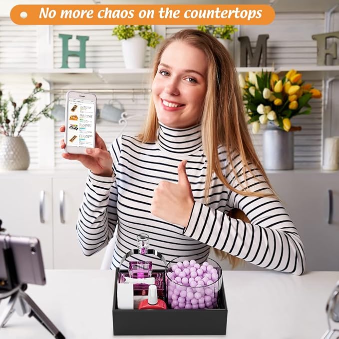 Black Bamboo Drawer Organizer - Silverware&Utensil Holder Organizer for Kitchen Drawers, Multi-Use Drawer Dividers Boxes for Bathroom Counter,Cabinet, Garage, Office Desk, Makeup, Jewelry (9"6"2.5")-NeatNest