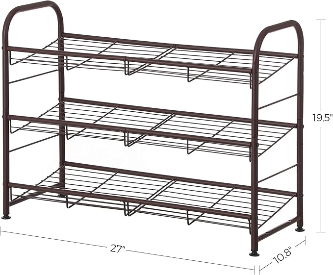 SONGMICS Shoe Rack, 3 Tier Shoe Organizer for Closet, Holds up to 12 Pairs of Shoes, Shoe Rack for Front Door Entrance, Metal Shoe Shelf with Adjustable Tilt Angle, for Entryway, Garage, Bronze-NeatNest