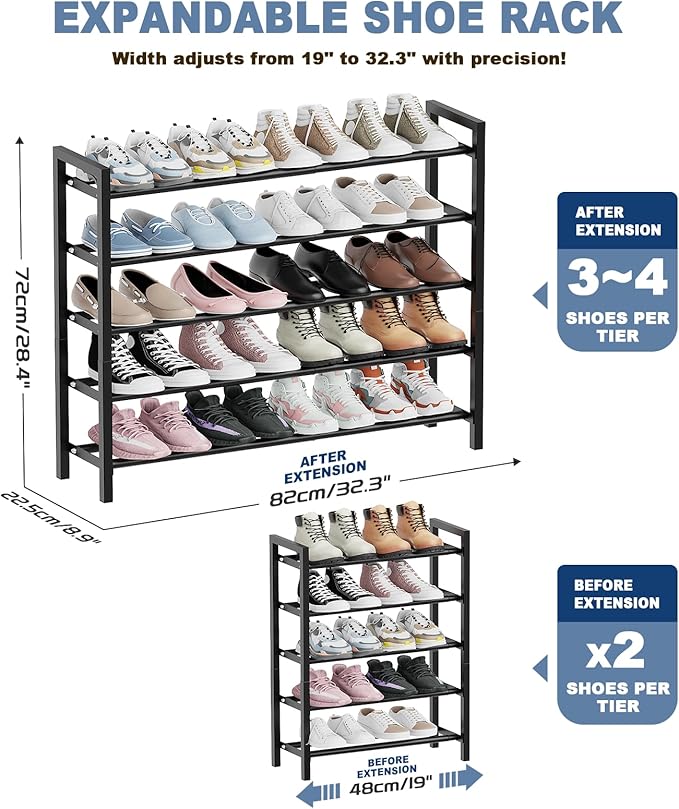 Mavivegue Expandable Shoe Rack, 4-Tier Shoe Organizer for Closet, Adjustable Shoe Rack for Front Door Entrance, Entryway-NeatNest