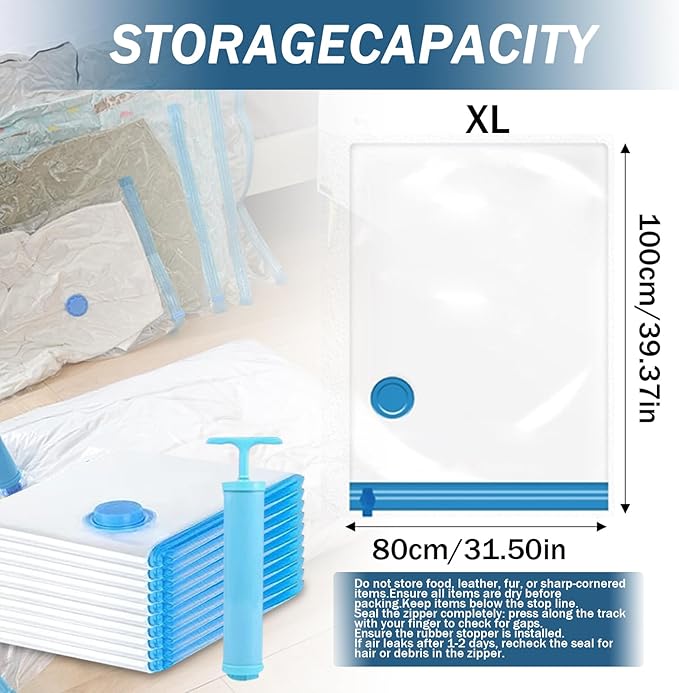 10 Pack 80% Space Saver Vacuum Storage Bags with Hand Pump, Sealer Clothes Storage for Travel, Clothing, Luggage, Blankets, Comforters, Saving More Closet Space (10-Jumbo)-NeatNest