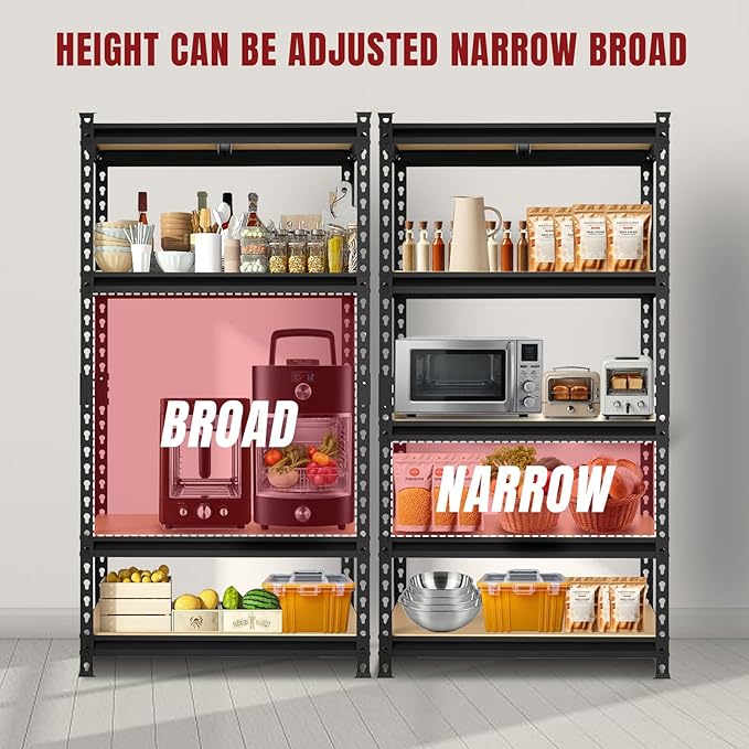 BIG RED 5 Tier Heavy Duty Garage Storage Shelving: Adjustable Metal Utility Shelving Rack for Garage, Basement, Pantry, Closet - 2,000lb Capacity (72"x36"x18") Black-NeatNest