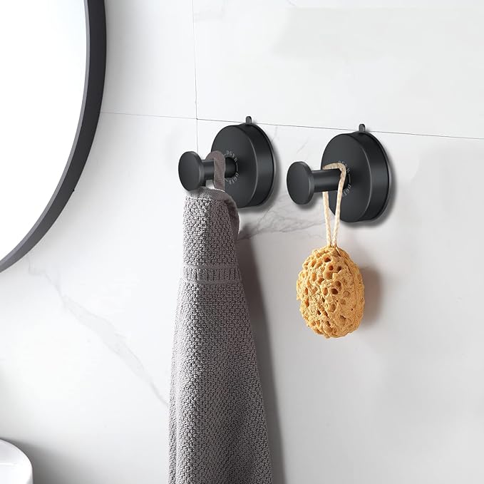DGYB Suction Cup Hooks Set of 4 Suction Bathroom Hook for Wall Black Shower Hooks for Inside Shower 304 Stainless Steel Towel Hook for Glass Door Hanging Robe, Loofah, Coats-NeatNest
