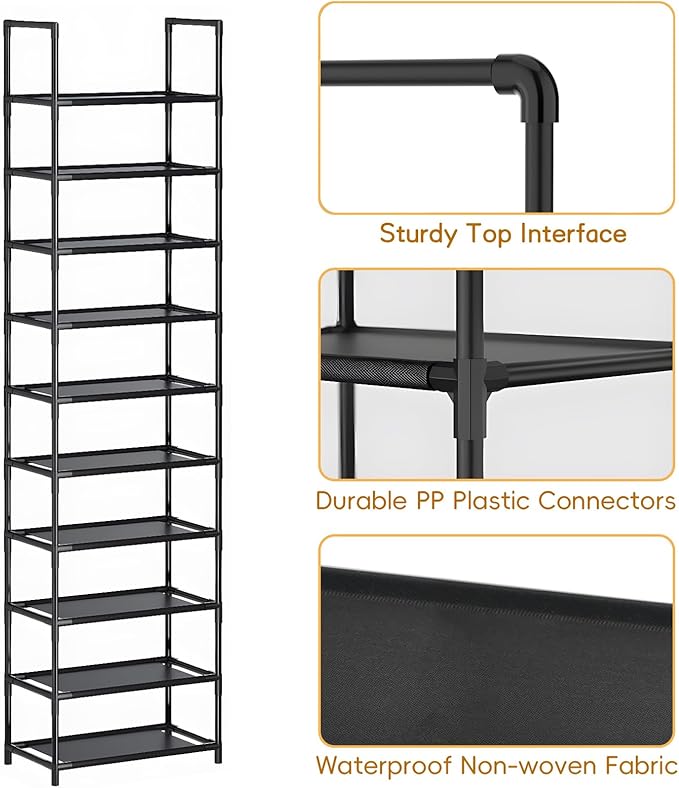 barsone Shoe Rack 10 Tiers, 20-25 Pairs Shoe Organizer Storage Shelf Stand Tower Shoe Rack, Space Saving Shoe Shelves Narrow Free Standing Shoe Rack for Closet Entryway Hallway Apartment Garage-NeatNest