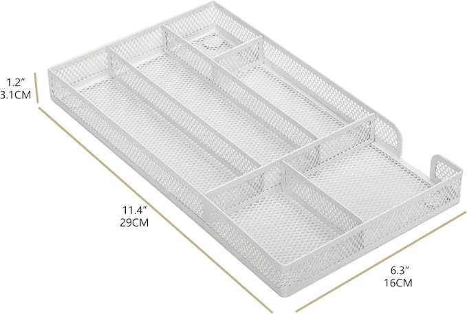 Annova Desk Drawer Organizer Tray for Office Organization - Metal Mesh - Storage Tray with Dividers for Pens, Desktop Accessories, Bathroom, Kitchen, Makeup and Office Supplies (Small, White)-NeatNest