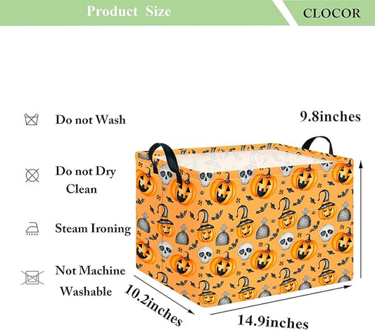 CLOCOR Rectangular Storage Basket Empty,Gift Basket for Halloween, Waterproof Storage Bin with Handles,Room Decor(Yellow Pumpkin)-NeatNest