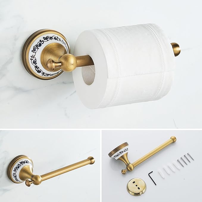 Antique Bronze Bathroom Hardware Set,Adjustable Towel Rack, Toilet Roll Paper Holder,Hand Towel Holder,Hook, Bathroom Accessories Set Wall Mounted,Porcelain Design