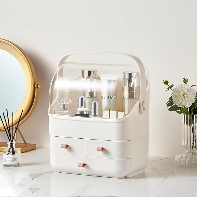 Large Makeup Organizer w Drawers Beauty Organizer Makeup Box Holder Vanity Organization Desk Countertop MakeUp Organizers Bathroom Counter Organizer Skincare Cosmetic Case Stand Dustproof Lid Gift-NeatNest
