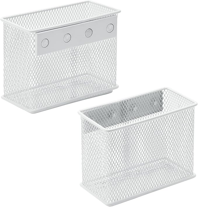 dedoot Magnetic Pencil Holder, Locker Pencil Holder Strong Magnetic Holder for Whiteboard Marker, 4.7x2.3x3.7inch Black Mesh Magnetic Holder for Fridge, Sponge, Recipe, Beverage,White-NeatNest