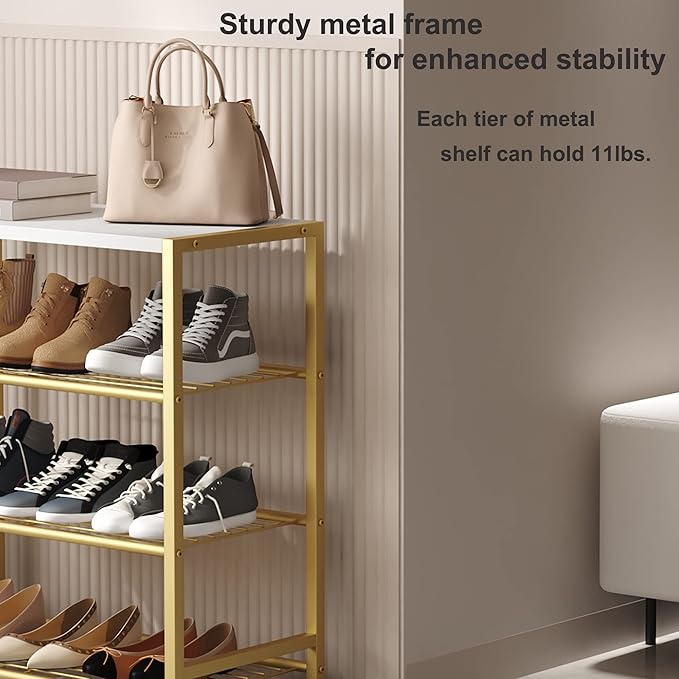 HOMEFORT 4-Tier Shoe Rack, Shoe Storage Shelf, Industrial Shoe Tower, Narrow Shoe Organizer for Closet Entryway, Small Shoe Rack Table with Durable Metal Shelves, Gold-NeatNest