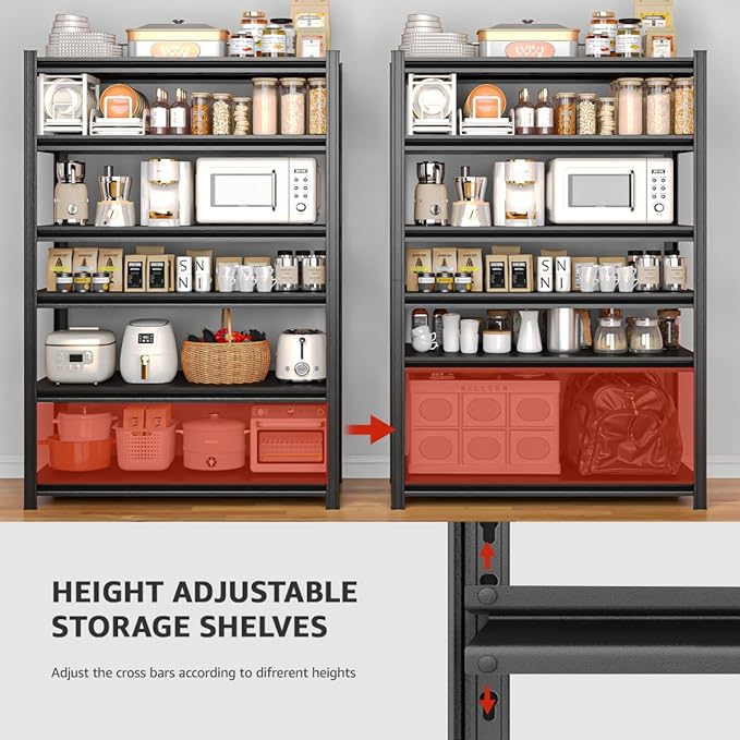 6 Tier Metal Shelving Unit 84" H x 55.12" W x 24" D, 3600LBS Adjustable Storage Shelves, Heavy Duty Garage Shelves for Warehouse, Basement, Kitchen, Pantry, Living Room, Black-NeatNest