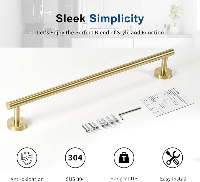 Brushed Gold Towel Bar, 14 Inch Towel Racks for Bathroom Wall Mounted, Thicken SUS304 Stainless Steel Heavy Duty Hand Towel Holder Organizer, Bathroom Accessories, Total Length 16.5 Inch-NeatNest
