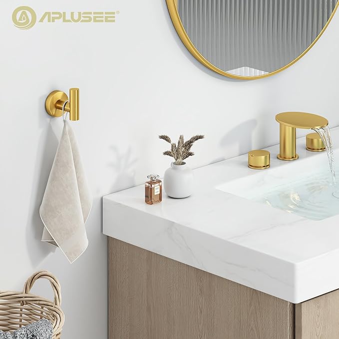 APLusee Robe Towel Hook, SUS 304 Stainless Steel Modern Home Storage Coat Hanger, Brushed Gold Wall Hook for Bath Toilet Kitchen Garage