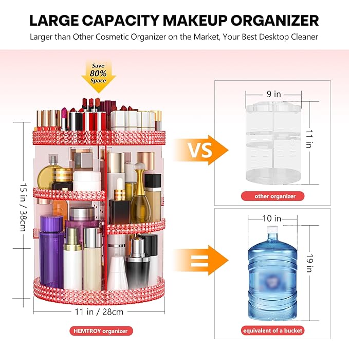 360 Degree Rotating Makeup Organizer, Extra Large Capacity Perfume Holder, Removable 7 Layers Cosmetics Organizer, Make Up Organizer For Countertop Storage Skincare or More (Pink)-NeatNest