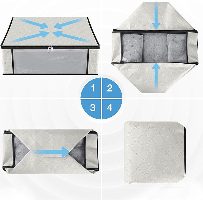 HomeHacks Storage 8-Pack Clothes Organizer Storage Bags Foldable Storage Box with Large Clear Window Sturdy Handles for Closet, Dorm, Pillows, Bedding, Clothes, Blankets, 35L, Ivory-NeatNest
