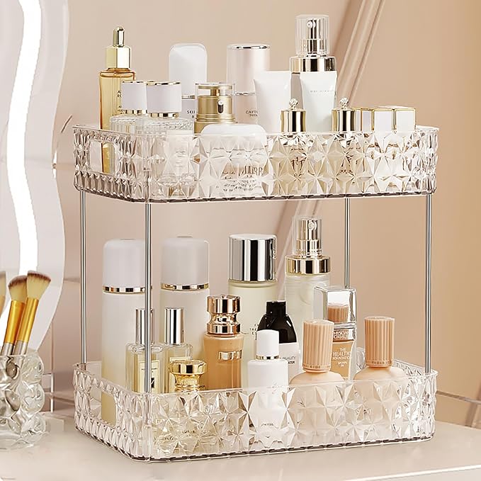 Makeup Organizer for Vanity, High-Capacity Clear Makeup Storage Perfume Organizers,Cosmetic Display Cases,Bathroom Countertop Organizer(Crystal Clear, 2Tier)-NeatNest