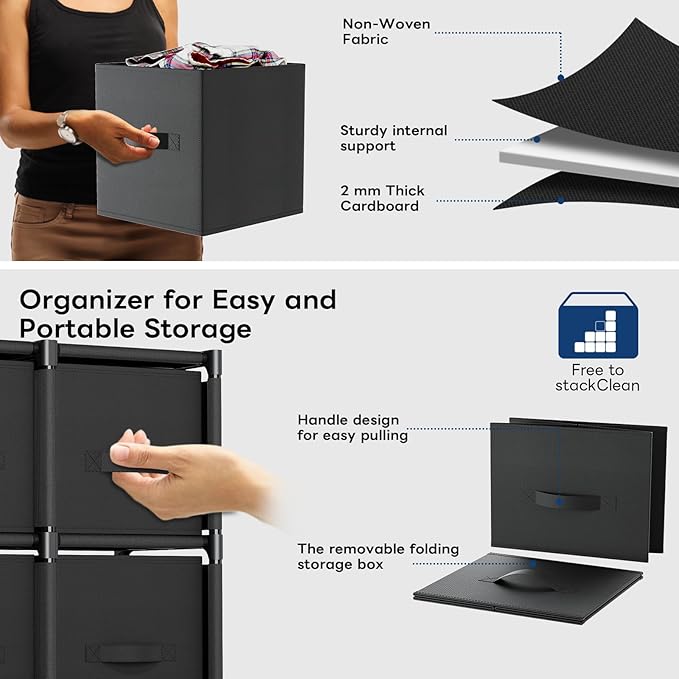 Mavivegue 6 Cube Storage Organizer, Closet Organizers and Storage, Cube Storage Shelf, Easy to Assemble with Storage Drawers, DIY Closet Cube Organizer for Living Room, Bedroom, Dorm Room-Black