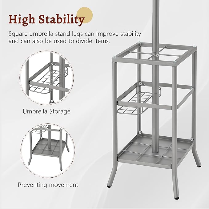 FAVOOSTY Coat Rack Freestanding,Coat Rack Stand with Umbrella Holder,Metal Coat Tree with 12 Hooks,Tree Clothes Hat for Entryway, Hallway, Bedroom, Living Room & Office - Silver Grey-NeatNest