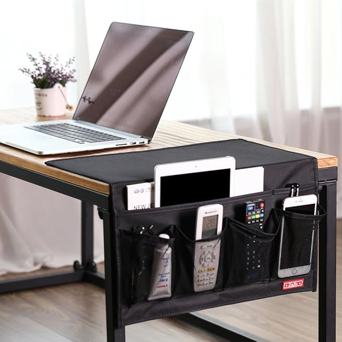 Bedside Storage Organizer - 6 Pockets, Table Cabinet Caddy for Remotes, Phone, Glasses (Black)-NeatNest