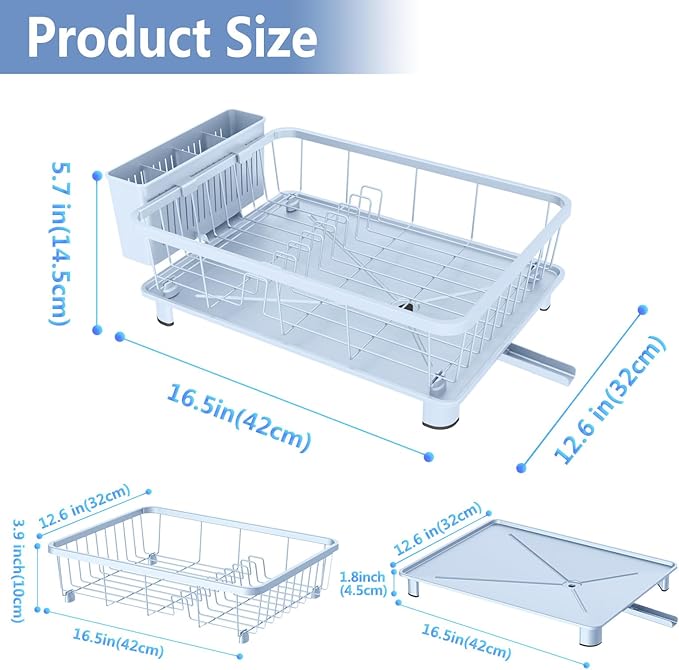 Blue Dish Drying Rack, Dish Rack,Space-Saving Dish Racks for Kitchen Counter with Utensil Holder,Gifts for Women Mothers Day, Kitchen Gadgets & Decor-NeatNest