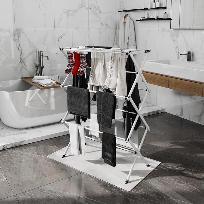 Foldable Drying Rack Clothing,Clothes Drying Rack Folding Indoor and Outdoor Rack,Laundry Drying Rack Collapsible-Black White