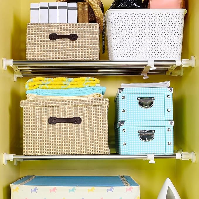 BAOYOUNI Tension Closet Shelves Stainless Steel Rustproof Storage Rack Bathroom Kitchen Organizer Shelf Dividers Ivory, 23.62-31.5 Inches-NeatNest