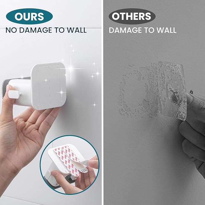 TAILI Mop and Broom Holder Wall Mount Grippers, 3 Hangers and 8 Adhesive Strips, Damage Free Hanging Wall Mount, Household Cleaning Organizer for Organization and Storage, Holds up to 4 lbs, Grey-NeatNest