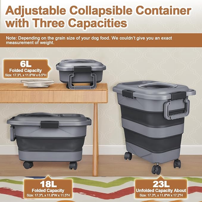 Dog Food Storage Container,2 Pack 25 lbs Airtight Collapsible Cat Food Storage Container with Attachable Wheels, Portable Handle, Dog Food Scoop for Dog Cat Bird Pet Dry Food Storage Bin Large-NeatNest
