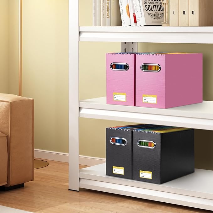 BALEINE File Organizer Box, Cardboard File Folder Organizer with Handle for Letter Size, Portable Collapsible Hanging Filing Box for Home Office Document Storage (2 Pack, Pink)-NeatNest