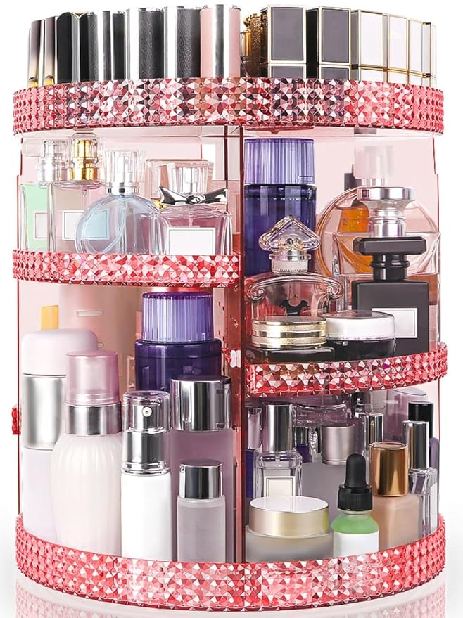 360 Degree Rotating Makeup Organizer, Extra Large Capacity Perfume Holder, Removable 7 Layers Cosmetics Organizer, Make Up Organizer For Countertop Storage Skincare or More (Pink)-NeatNest