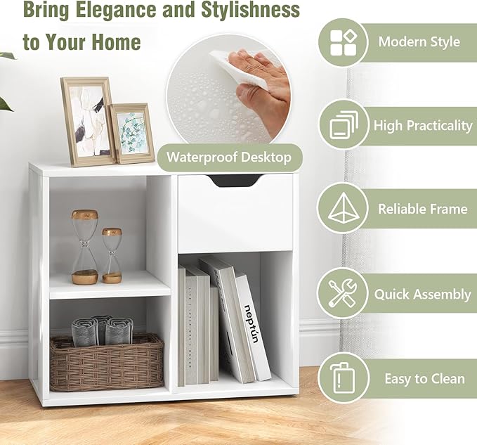 Giantex 3 Cube Bookcase with Drawer, 2 Tier Bookshelf for Small Space, Modern Freestanding Display Rack with Open Shelves, White Book Case, Wood Cube Storage Organizer Bedroom Living Room