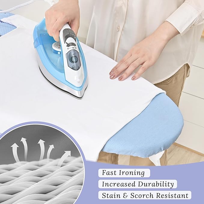 APEXCHASER Ironing Board Full Size, Metal Panel Iron Board with Heat & Scorch Resistant Cover, Adjustable Height Heavy Duty Ironing Board with Stretchable Iron Rest, for Home, Dorm, 18 x 51, Purple