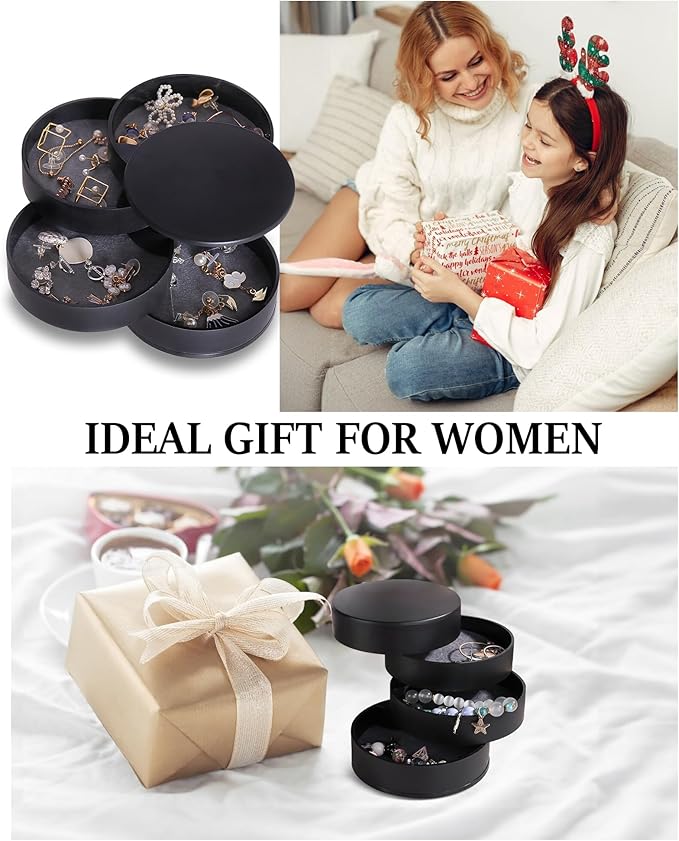 CONBOLA Jewelry Organizer, Small Jewelry Storage Box Earring Holder for Women, 5-Layer Rotating Travel Jewelry Tray Case with Lid for Bracelets Rings Bracelets(Black)-NeatNest
