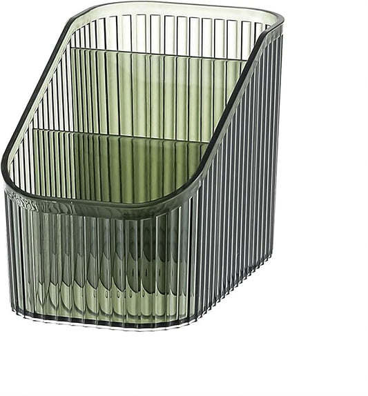 DASITON Large Capacity Makeup Brush Holder,3 Slot Makeup Brush Cup,Vintage striped Make Up Brush Holder,for Vanity Decor,Bathroom Countertops,Desk Storage Container,Cosmetic Display cases(Green-S)-NeatNest