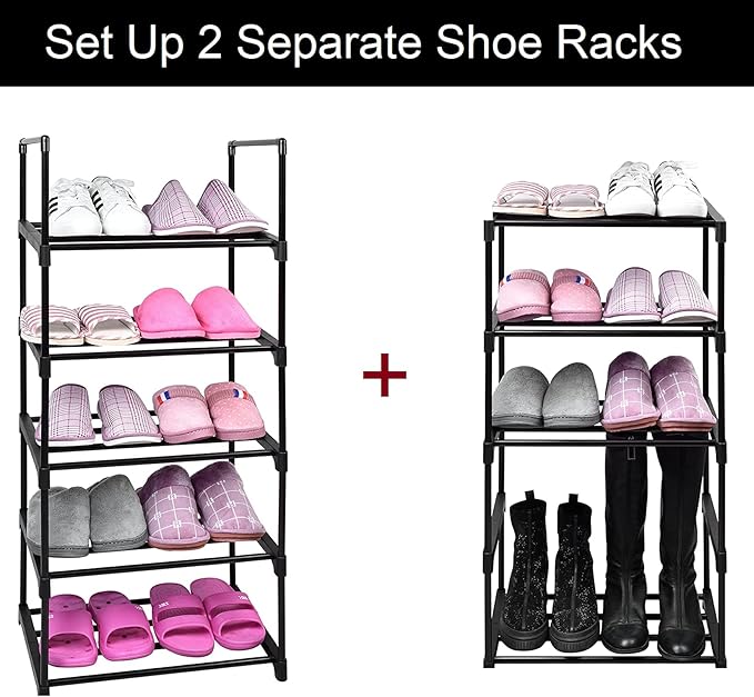 10 Tier Metal Sturdy Shoe Rack, 10 Tier Tall Shoe Storage Organizer, Narrow Tall Shelf Organizer for Entryway, Closet, Bedroom-NeatNest