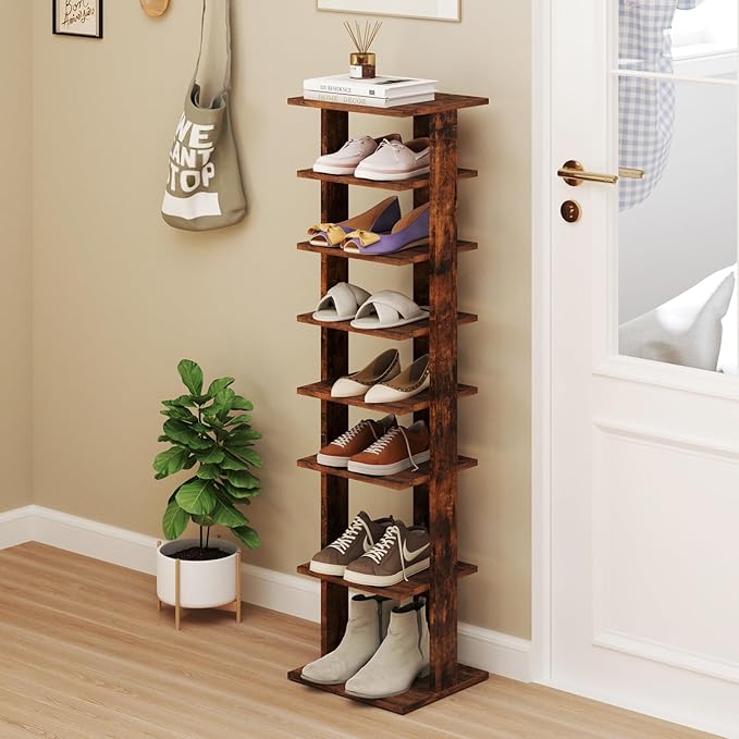 Tangkula 8-Tier Vertical Shoe Rack, Space-Saving Corner Shoe Organizer for 7 Pairs, Narrow Shoe Storage for Entryway, Front Door, or Closet-NeatNest