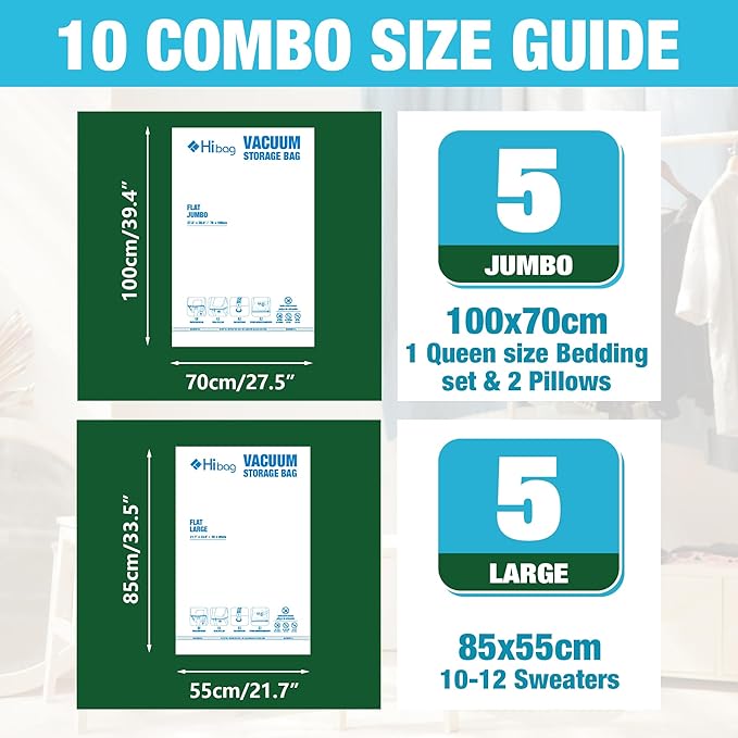 Vacuum Storage Bags, 5 Jumbo and 5 Large Space Saver Vacuum Seal Bags, Space Bags, Vacuum Seal Bags for Clothing, Clothes, Blankets, Bedding (5 Jumbo 5 Large)-NeatNest