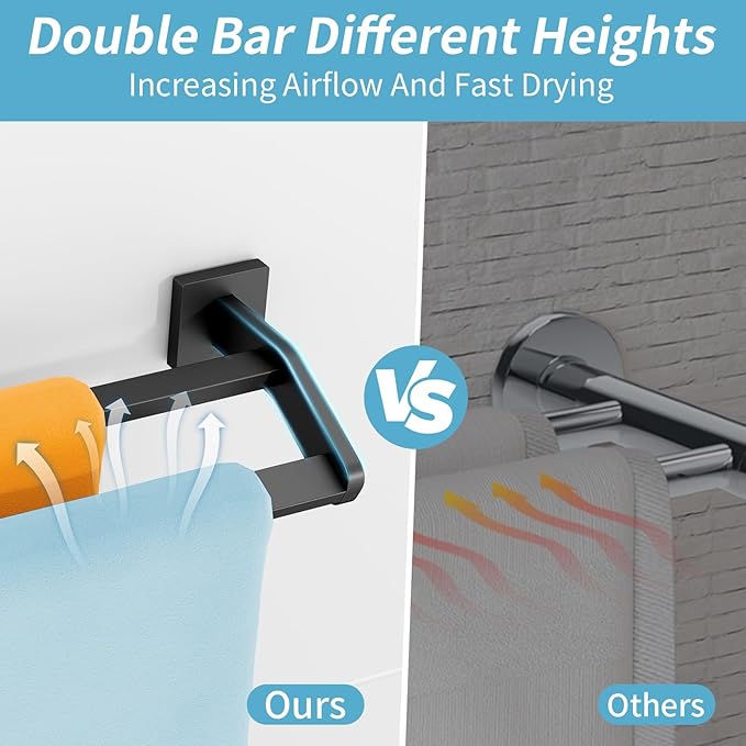 Double Towel Bar,24Inch Towel Rack for Bathroom Wall Mounted,Stainless Steel Bathroom Towel Holder Towel Hanger Rod for Wall,Matte Black