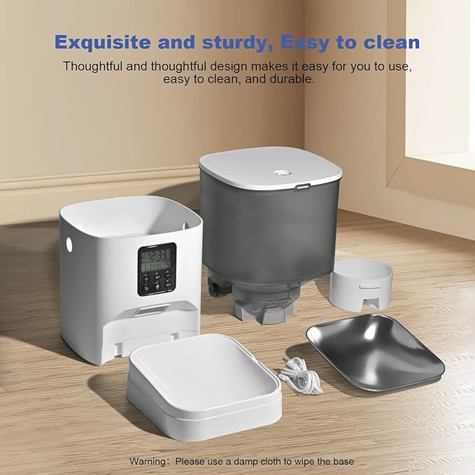 Automatic Cat Feeder, 6L Cat Food Dispenser with 10s Voice Recorder, Pet Feeder up to 8 Meals per Day, Timed Feeder with Dry Food Sealed Ring (Jade White, 6L)-NeatNest
