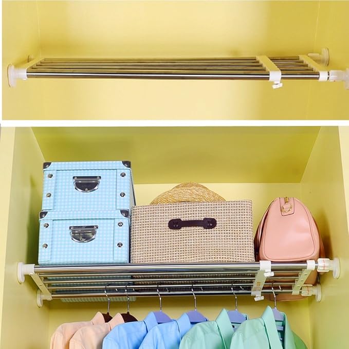 BAOYOUNI Tension Closet Shelves Stainless Steel Rustproof Storage Rack Bathroom Kitchen Organizer Shelf Dividers Ivory, 23.62-31.5 Inches-NeatNest