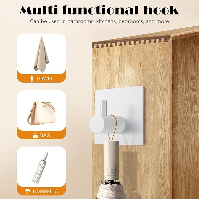 4PCS Adhesive Matte White Self-Adhesive Towel Hook, Waterproof Shower Wall Hook, Heavy-Duty Stainless Steel Adhesive Hook for Bathroom, Kitchen, Bedroom, Suitable for Hanging Clothes, Hats, Bags, Keys