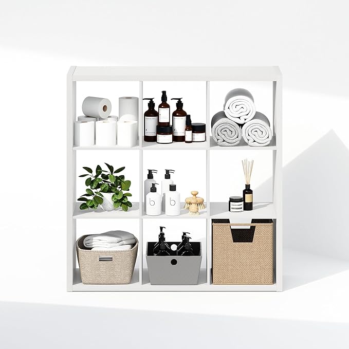 Furinno Cubic Open Back Multipurpose Clothing & Closet Storage Organizer Shelf, 9-Cube, White