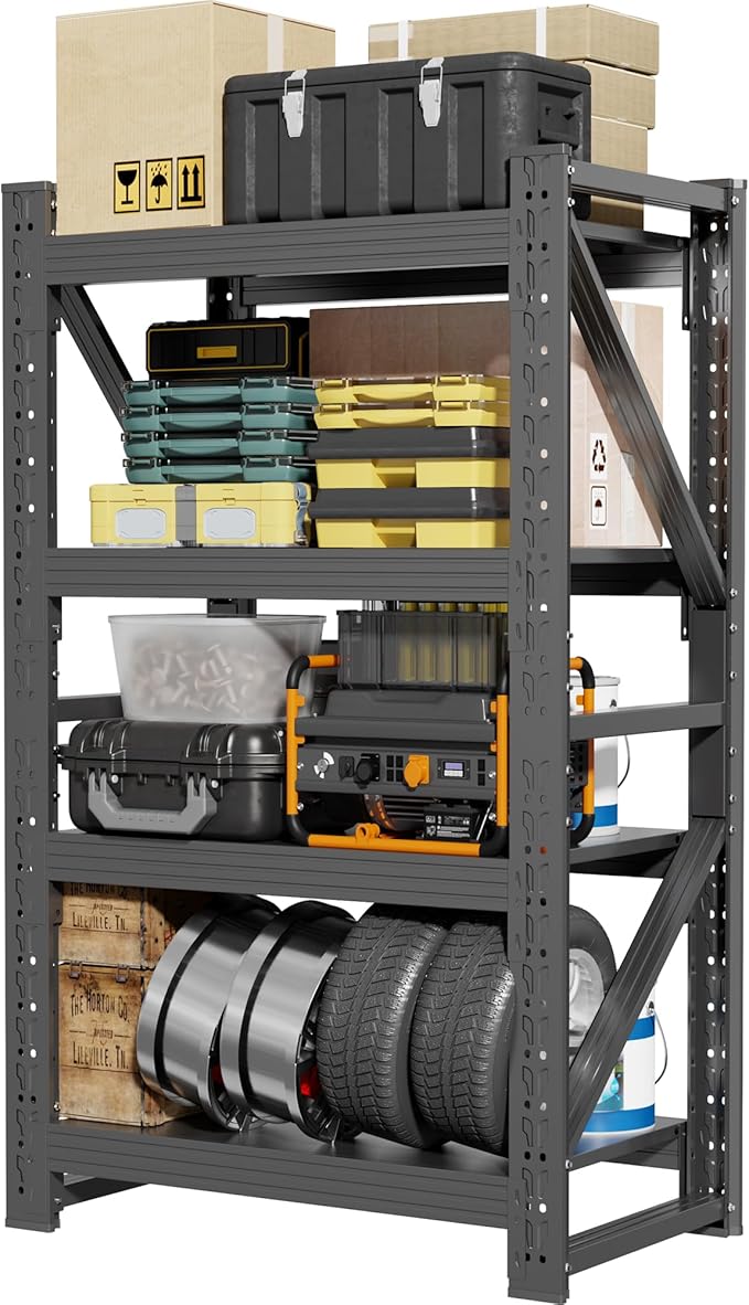 48" W Garage Shelving,4-Tier Heavy Duty Storage Shelves Unit with Adjustable Metal Shelf for Warehouse,Basement,Workshop,4200LBS,48" W x 24" D x 79" H,Black-NeatNest