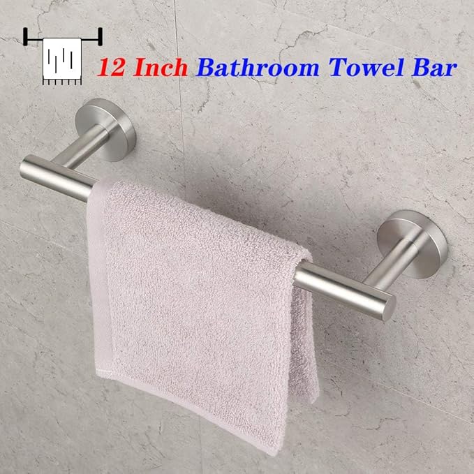 GERZ Contemporary 12-Inch Towel Bar Bath Hand Towel Holder Brushed Stainless Steel Wall Mounted Bathroom Organizer Brushed AG1101C30.5-LS